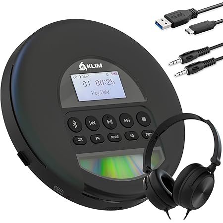KLIM Nomad - Tragbarer CD-Player Discman mit langlebigem Akku - Inklusive Kopfhörer - Kompatibel mit CD-R, CD-RW, MP3 - Mit TF-Reader, Radio FM, Bluetooth - Ideal für Autos - NEU 2024